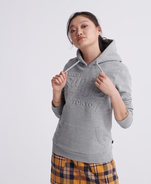 Superdry Tokyo 7 Embossed Női Kapucnis Pulóver Szürke | BHAXO8713